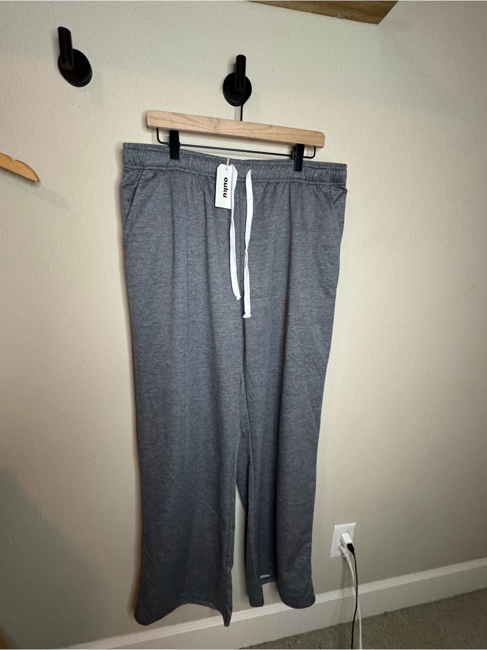 NWT Ouku Gray Wide Leg Lounge Pants XL Soft Drawstring Pocket Pants